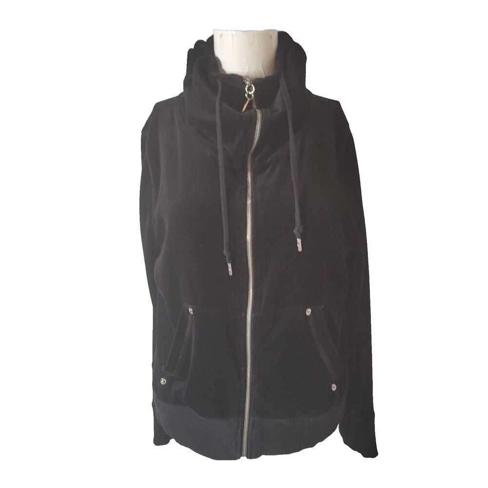 Michael Kors P/L full zip sweater stretch pockets velvet velour drawstring
